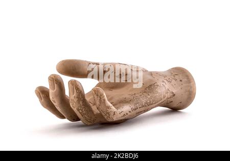 Old mannequin hand isolated on white background with clipping path Stock Photo