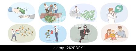 Collection of people get dividend from money investment Stock Photo