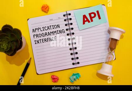 API Application Programming Interface text with drawing on notebook. Stock Photo