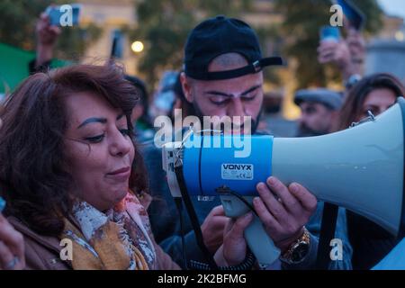 Iranian Protests break out after the Murder of Mahsa Amini by the Guidance Patrol, on Thursday, in Iran for not wearing a Hijab in public and recent I Stock Photo