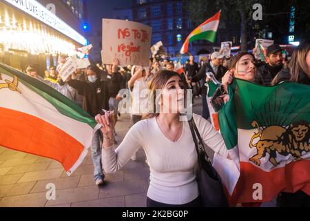 Iranian Protests break out after the Murder of Mahsa Amini by the Guidance Patrol, on Thursday, in Iran for not wearing a Hijab in public and recent I Stock Photo