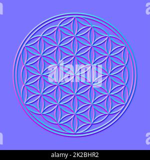 Flower of Life, in cosmic colors, 3D effect, pink and purple colored Stock Photo