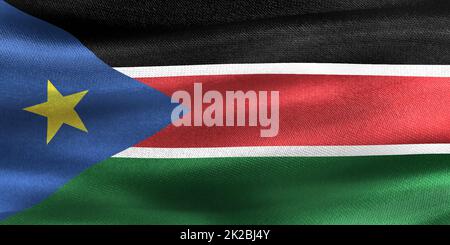 3D-Illustration of a South Sudan flag - realistic waving fabric flag Stock Photo