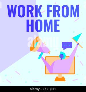 Sign displaying Work From Home, Business concept communicating with the company mainly from home flexibly Lady Inside A Monitor Screen Drawing Holding Stock Photo