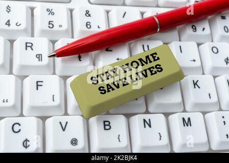 Text caption presenting Stay Home Save Lives. Conceptual photo lessen the number of infected patients by not leaving the house Connecting With Online Friends, Making Acquaintances On The Internet Stock Photo
