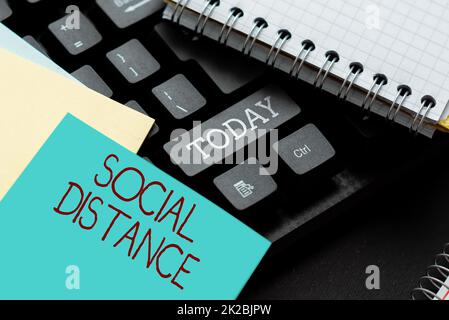 Text showing inspiration Social Distance. Word Written on degree of acceptance of general interaction of individuals Typing Helpful Blog Tutorial And Guides, Researching Strategies Online Stock Photo