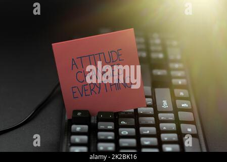 Writing displaying text Attitude Changes Everything. Internet Concept Positive behavior achieve the business goal Entering Image Keyword And Description, Typing Word Definition And Meaning Stock Photo
