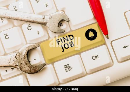 Text sign showing Find Job. Concept meaning An act of person to find or search work suited for his profession Connecting With Online Friends, Making Acquaintances On The Internet Stock Photo