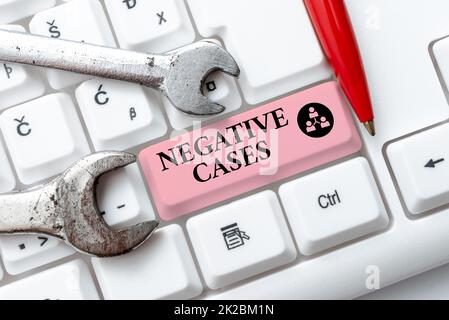 Sign displaying Negative Cases. Internet Concept circumstances or conditions that are confurmed to be false Creating New Programming Guidebook, Typing Program Source Codes Stock Photo