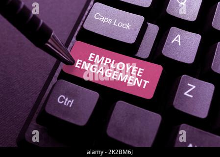 Text showing inspiration Employee Engagement. Word Written on extent to which workers feel passionate about their jobs Typing Product Title And Descriptions, Entering Important Data Codes Stock Photo