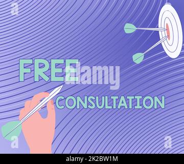Text showing inspiration Free Consultation. Business showcase Giving medical and legal discussions without pay Presenting Message Hitting Target Concept, Abstract Announcing Goal. Stock Photo
