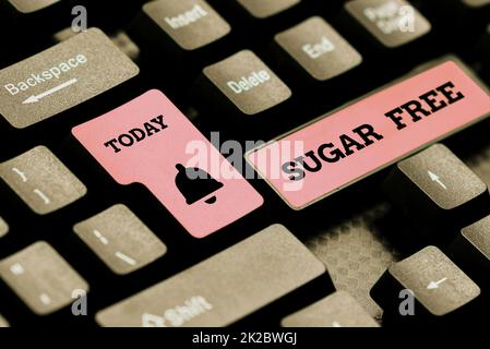 Hand writing sign Sugar Free. Concept meaning containing an artificial sweetening substance instead of sugar Abstract Typing Lesson And Lecture Plans, Retyping Song Lyrics Stock Photo