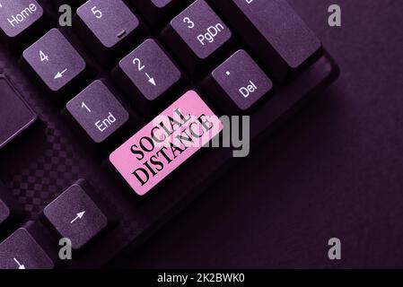 Text showing inspiration Social Distance. Business idea degree of acceptance of general interaction of individuals Editing And Retyping Report Spelling Errors, Typing Online Shop Inventory Stock Photo