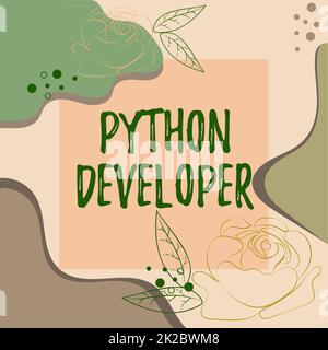Handwriting text Python Developer. Concept meaning responsible for writing serverside web application logic Blank Frame Decorated With Abstract Modernized Forms Flowers And Foliage. Stock Photo