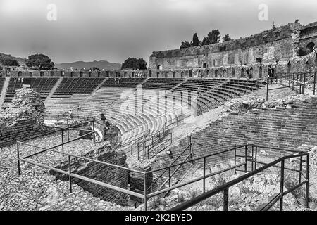 Scenic view inside the Ancient theatre of Taormina, Sicily, Italy Stock Photo