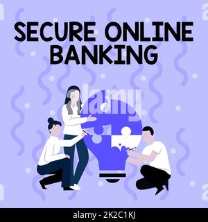Inspiration showing sign Secure Online Banking. Business showcase Safe way of managing accounts over the internet Employee Drawing Helping Each Other Building Light Bulb Jigsaw Puzzle. Stock Photo