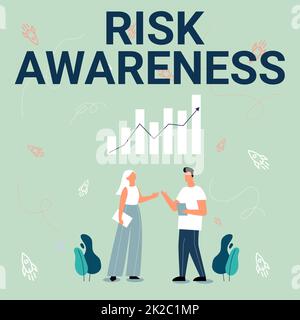 Handwriting text Risk Awareness. Concept meaning recognizing factors that may cause a lifethreatening effect Illustration Of Partners Sharing Wonderful Ideas For Skill Improvement. Stock Photo