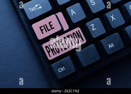 Writing displaying text File Protection. Word Written on Preventing accidental erasing of data using storage medium Composing New Screen Title Ideas, Typing Play Script Concepts Stock Photo