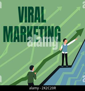 Inspiration showing sign Viral Marketing. Business overview Viral Marketing Arrows Guiding Two Collaborating Businessmen Towards Better Financial Plan. Stock Photo