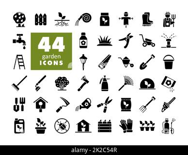 Gardening and Planting vector glyph icons set Stock Photo