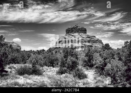 Bell Rock Sedona Arizona Mountains in black and white Stock Photo