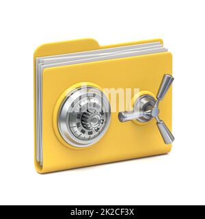 Yellow folder icon Data security concept with safe combination lock 3D Stock Photo