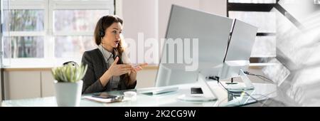 Virtual Personal Assistant Woman Making Video Call Stock Photo