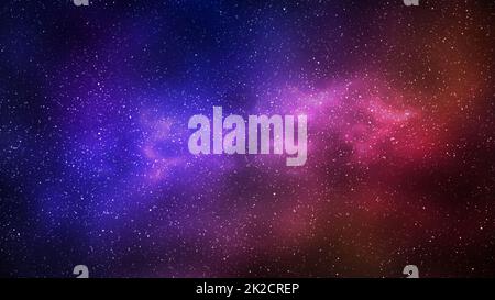 Night starry sky and bright blue red galaxy, horizontal background Stock Photo