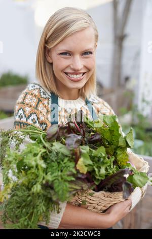 More where this came from. Portrait of an attractive young woman doing some vegetable gardening. Stock Photo