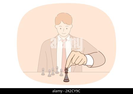 Clever man play chess with pieces Stock Photo