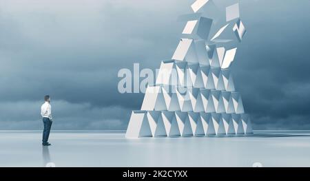 House of cards crisis concept. 3d illustration Stock Photo