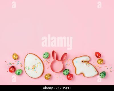 Easter Cookie baking. Copy space. Easter flatlay Stock Photo