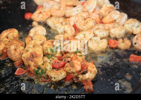 Fresh Shrimps on Barbecue Grill in Germany Stock Photo
