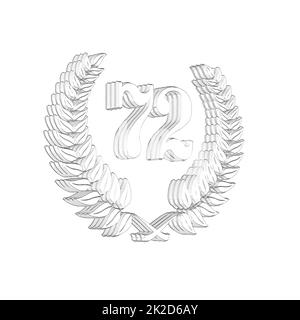 Number 72 with laurel wreath or honor wreath as a 3D-illustration, 3D