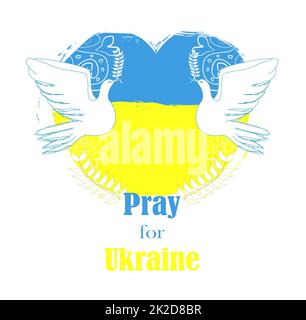 Symbol of peace, dove bird on the background of the flag of Ukraine - banner Stock Photo