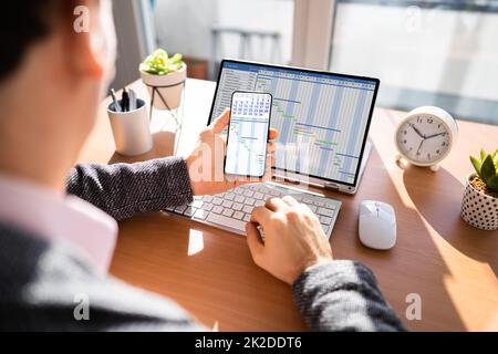 Convertible Laptop Gantt Chart Software Stock Photo
