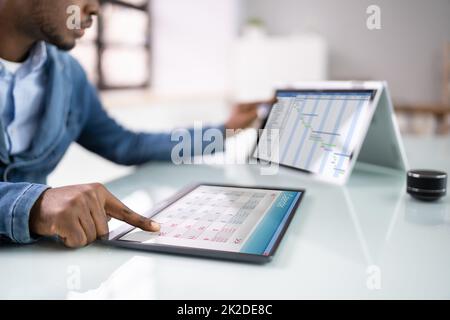 Project Control Gantt Software And Calendar Stock Photo