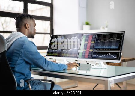 Stock Market Analyst At Office Desk Stock Photo