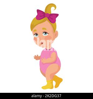 Baby girl learning to walk, isolate on white background - Vector Stock Photo