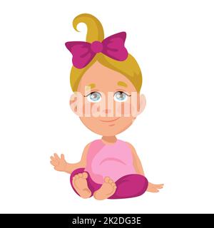 Baby girl sitting and waving, isolate on white background - Vector Stock Photo