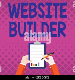 Sign displaying Website Builder. Word for Website Builder Business Associate Holding Clipboard Documenting Reports With Pen. Stock Photo