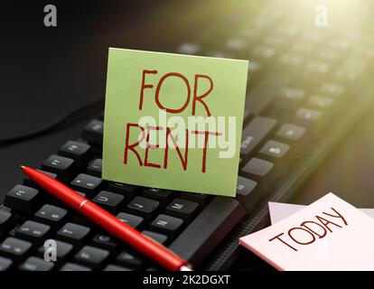 Conceptual caption For Rent. Concept meaning when you make property available for purchasing temporarily Copying Old Ideas And Creating New Ones, Transferring Written Notes Stock Photo