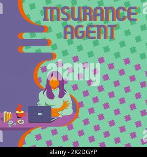 Handwriting text Insurance Agent. Word Written on person who works in an insurance company and sells insurance Woman Sitting Using Laptop Online Session Discussing Latest Projects. Stock Photo