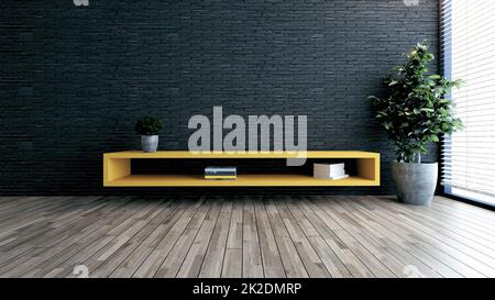 Minimalist design tv space for modern office or homes 3D rendering Stock Photo