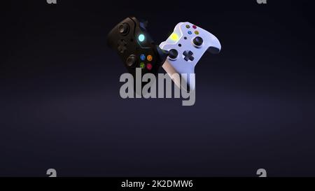 Game competition. White and black joystick with black background 3D ...