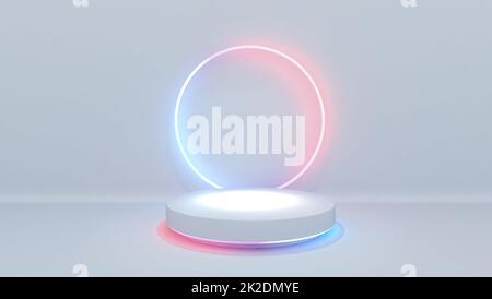 White Product display area concept with red blue neon light 3D rendering Stock Photo