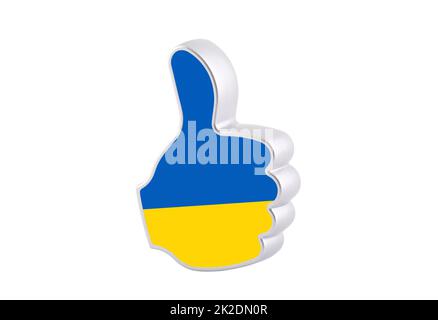 Thumb Up graphic illustration with Ukrainian flag isolated on white background with clipping path Stock Photo