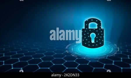 Highly secure IT device protection shield. blue background Stock Photo