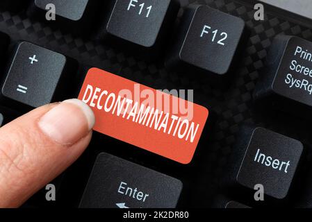 Handwriting text Decontamination. Business approach neutralizing every presence of hazardous substances Downloading Online Files And Data, Uploading Programming Codes Stock Photo