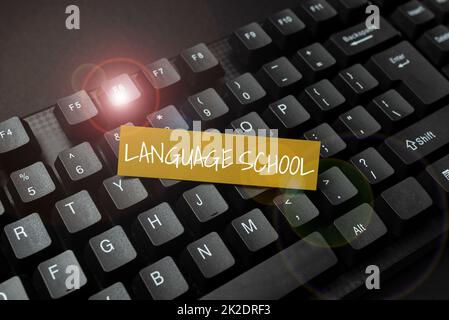 Writing displaying text Language School. Word Written on educational institution focusing on foreign languages Creating New Online Cookbook, Typing And Sharing Cooking Recipes Stock Photo
